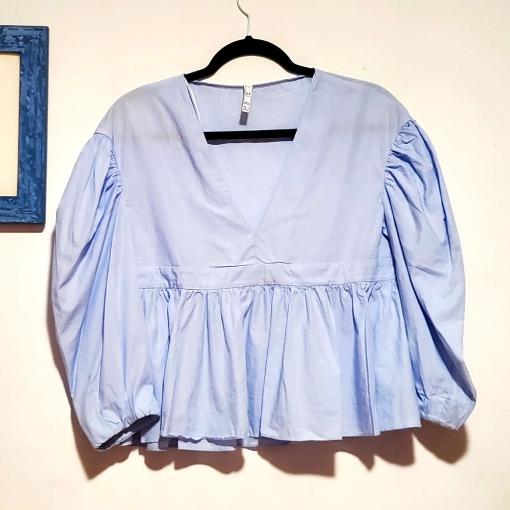Pale Blue Zara V-Neck Blouse